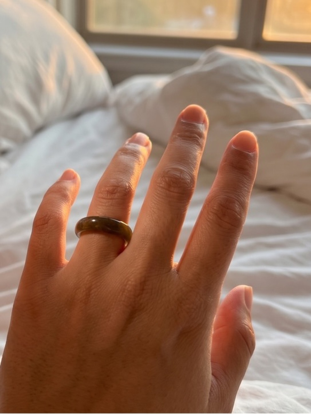 Jade ring, gemstone jewelry natural boho bohemian